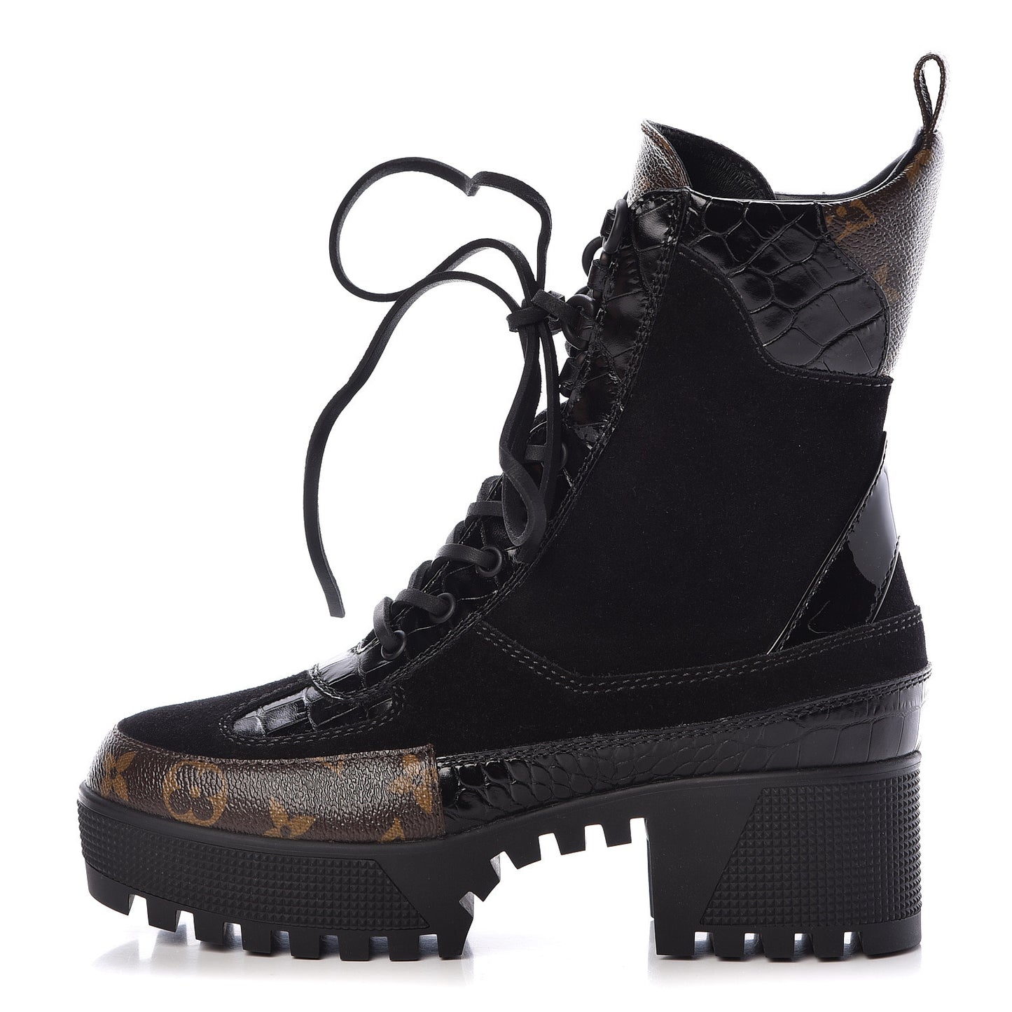 Suede Calfskin Monogram Laureate Platform Desert Boots 36 Black