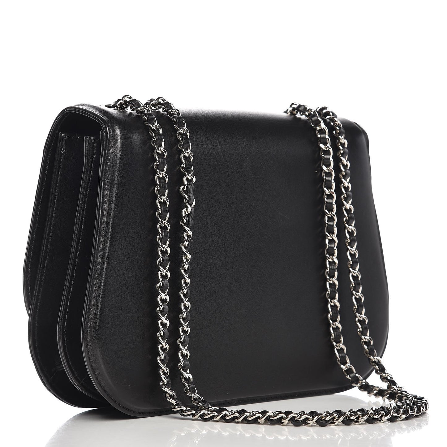 Calfskin Medium Braided Chic Flap Black