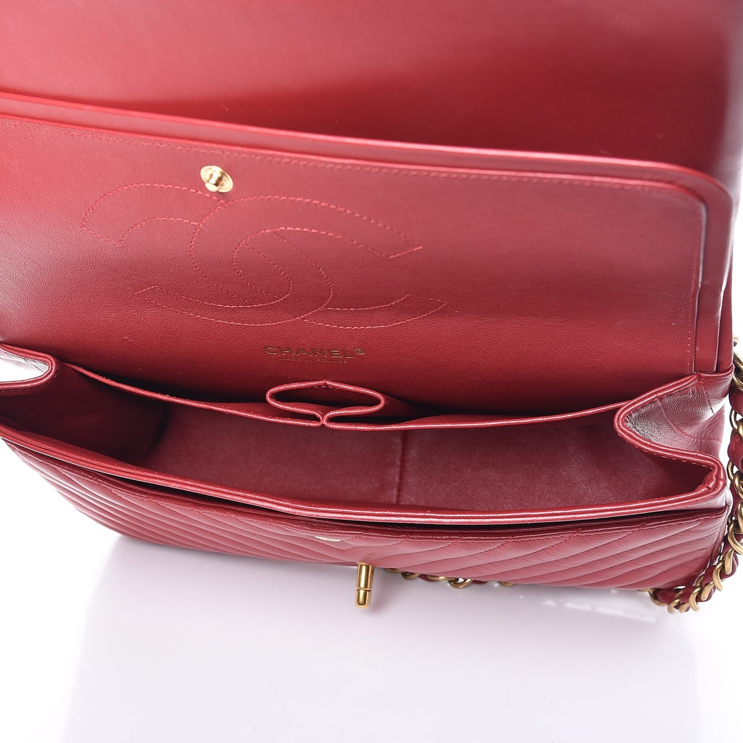 Lambskin Chevron Quilted Jumbo Double Flap Dark Red