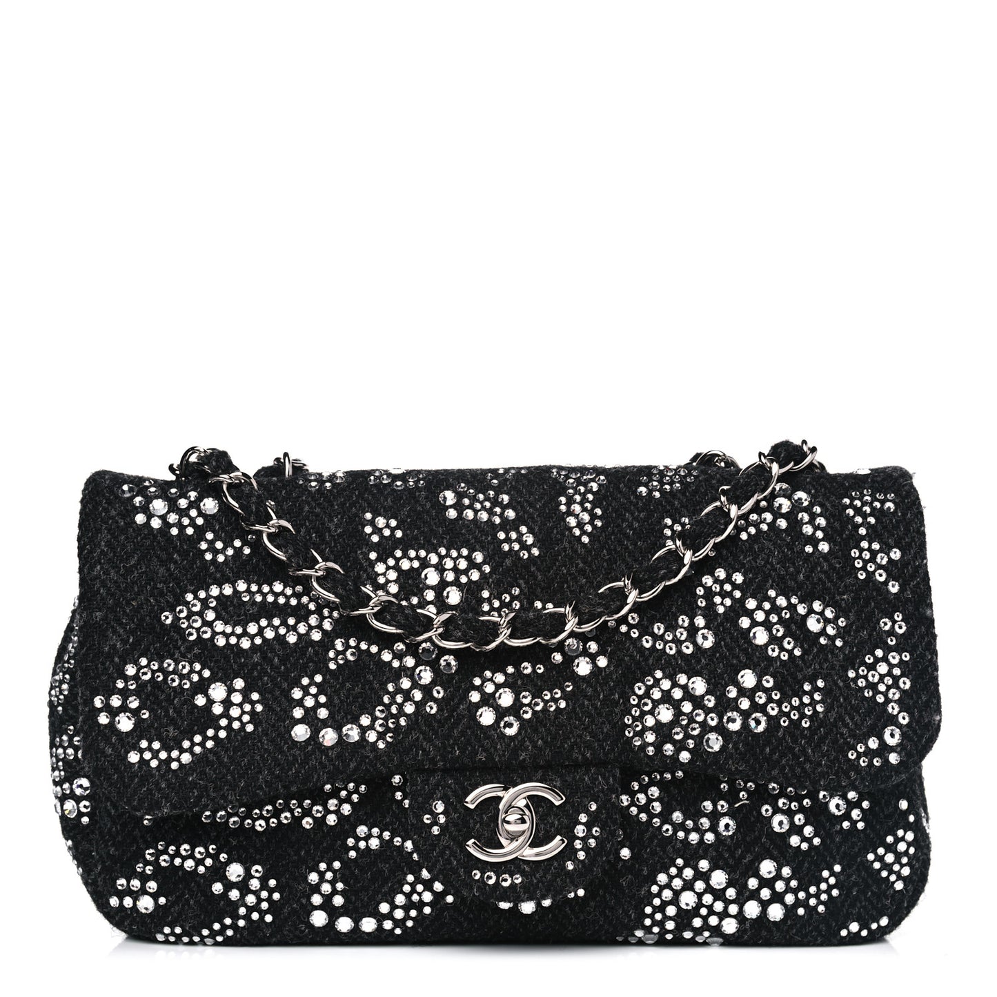 Tweed Swarovski Crystal Leopard Jumbo Flap Black