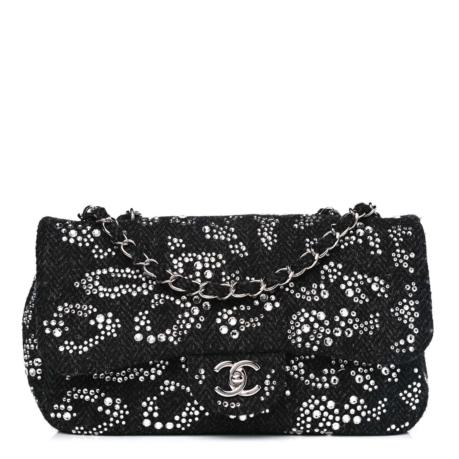 Chanel Tweed Swarovski Crystal Leopard Jumbo Flap Black 1 of 4