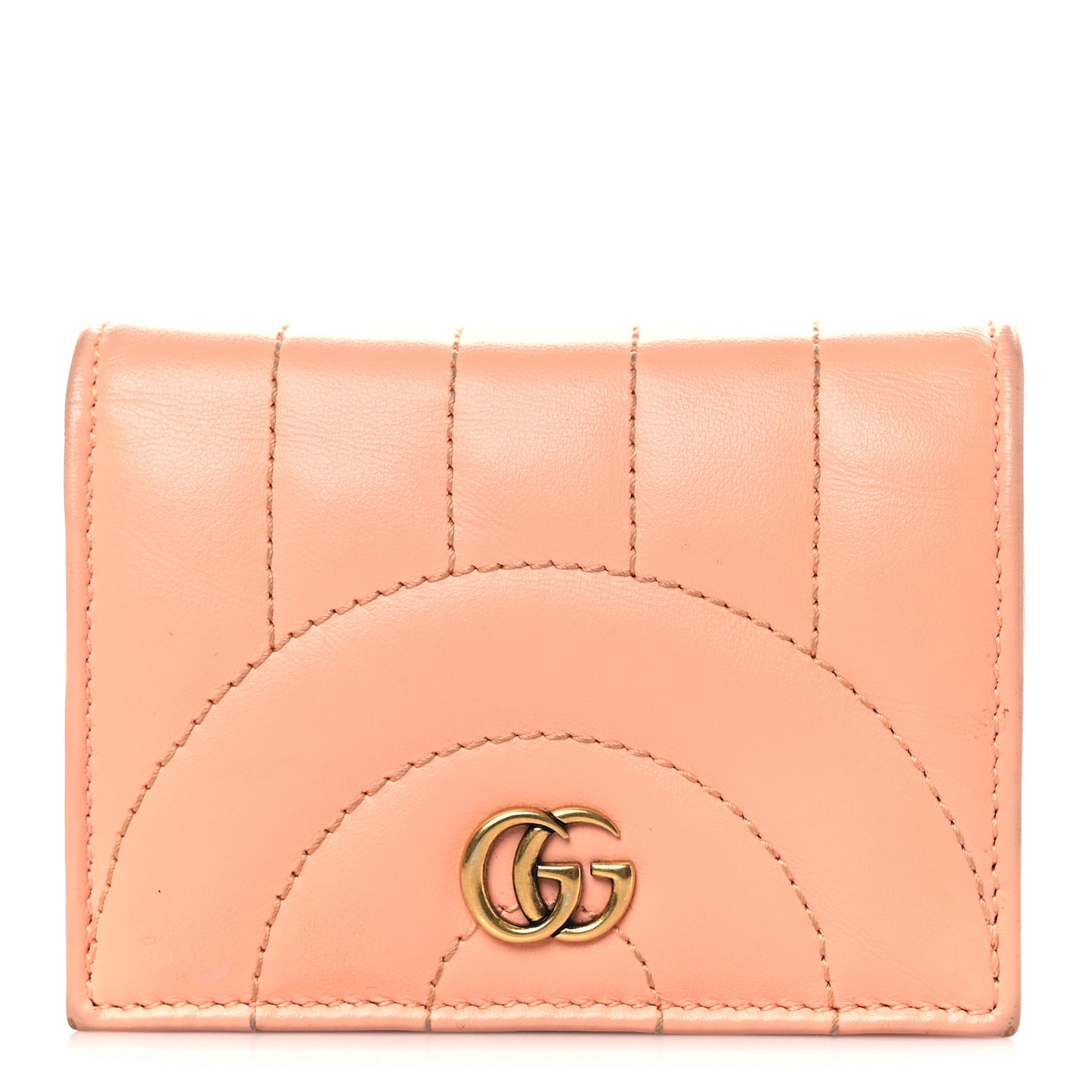 Calfskin Vertical Ring Matelasse GG Marmont Card Case Wallet Peachy Chic