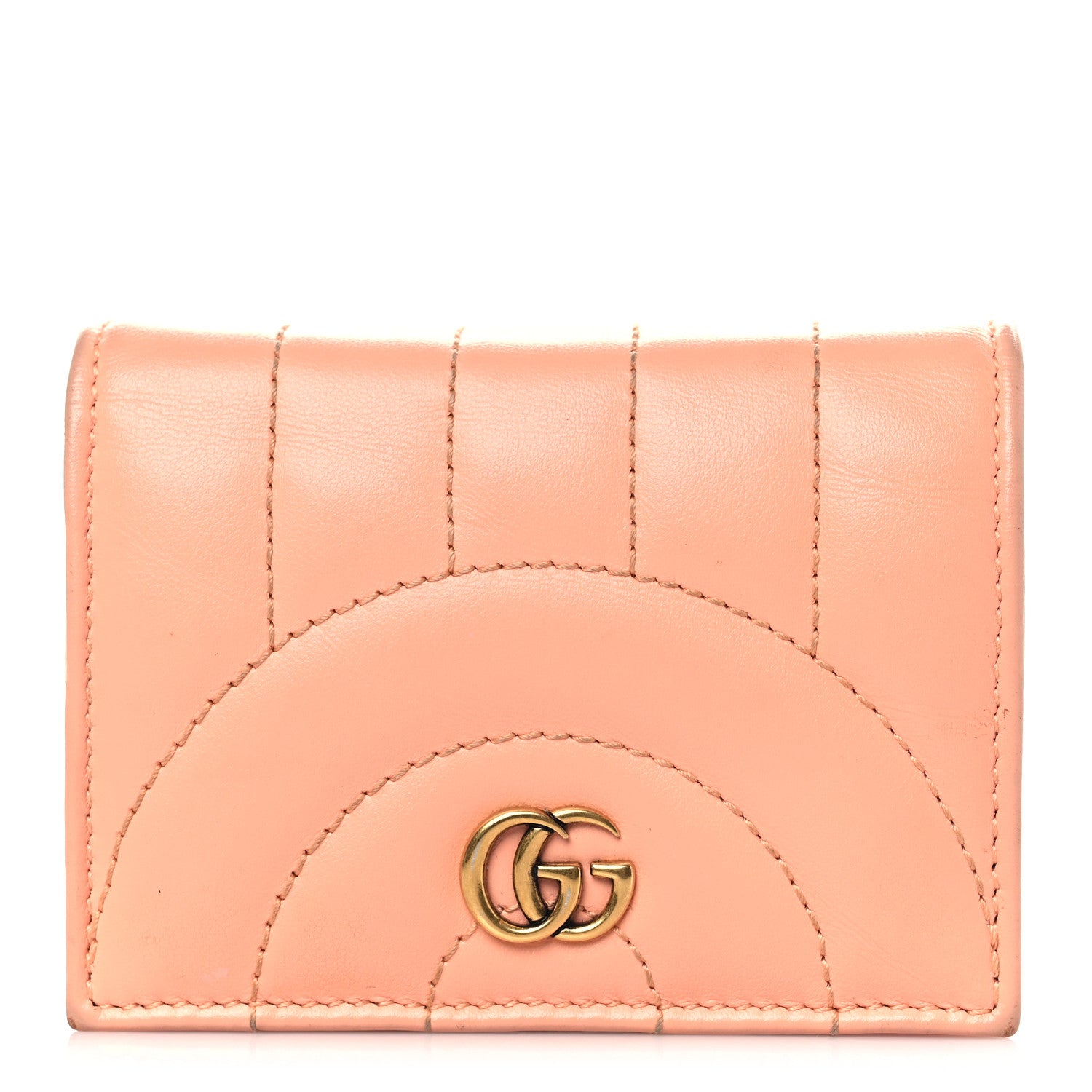 Gucci Calfskin Vertical Ring Matelasse GG Marmont Card Case Wallet Peachy Chic 1 of 11