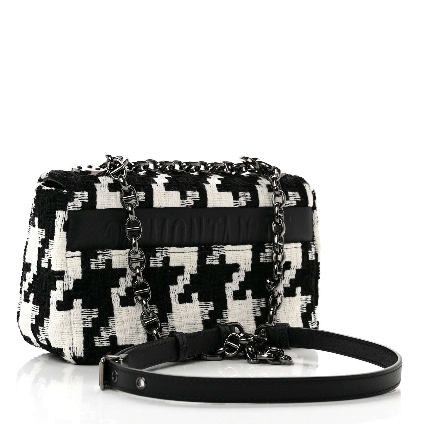 Tweed Macro Houndstooth Small Caro Bag Black White