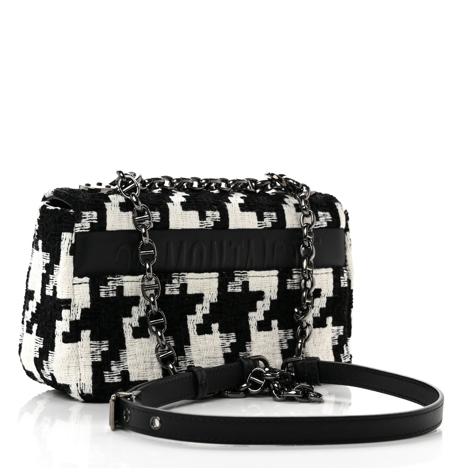 Christian Dior Tweed Macro Houndstooth Small Caro Bag Black White 2 of 8