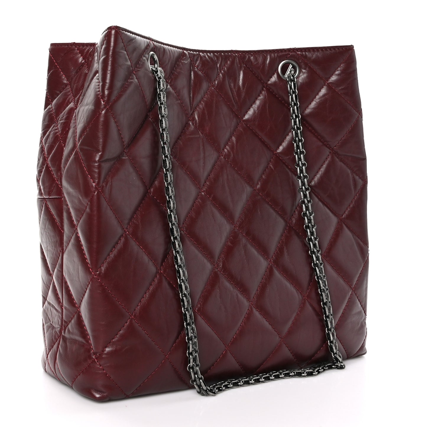 Aged Calfskin Quilted Reissue 2.55 Tote Dark Burgundy