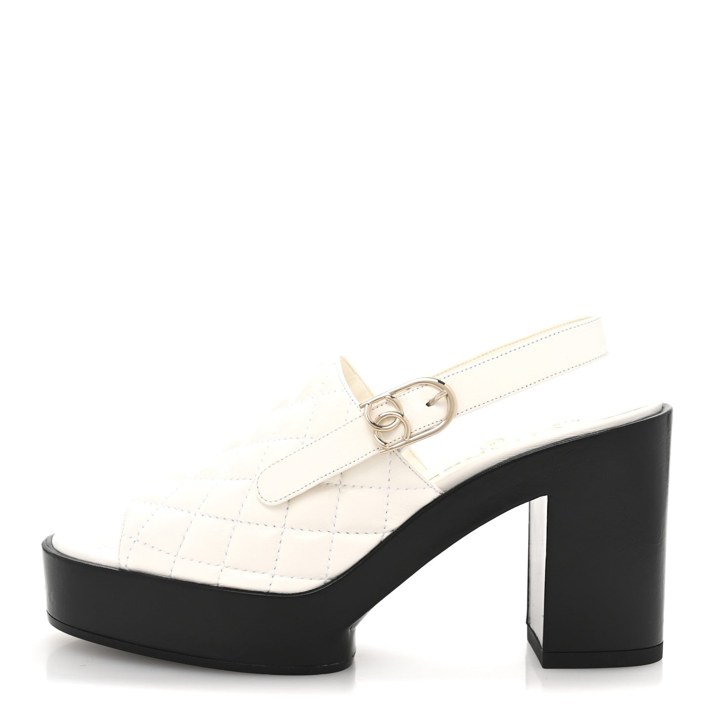 Lambskin Quilted Peep Toe Wedge Sandals 38 White