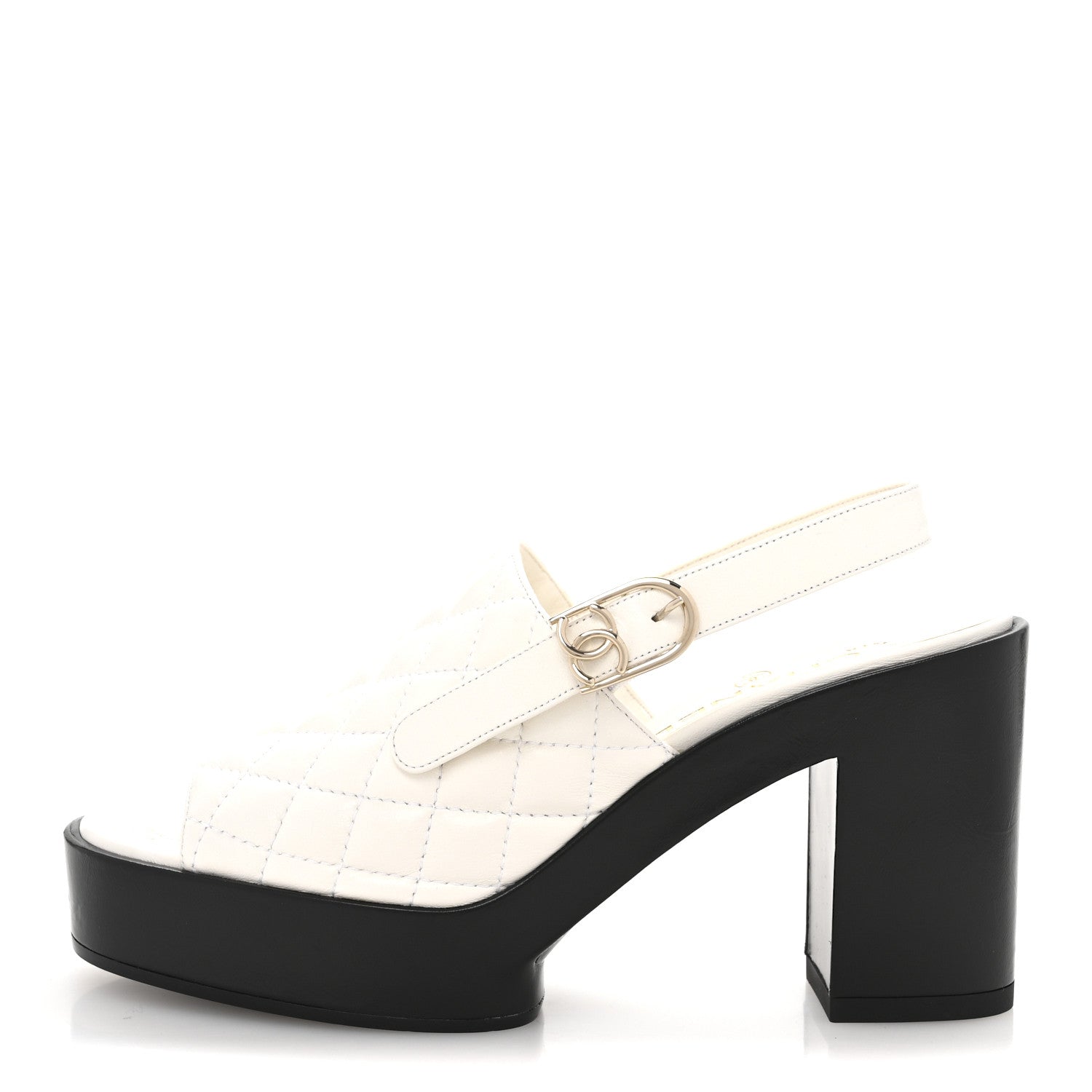 Chanel Lambskin Quilted Peep Toe Wedge Sandals 38 White 1 of 9