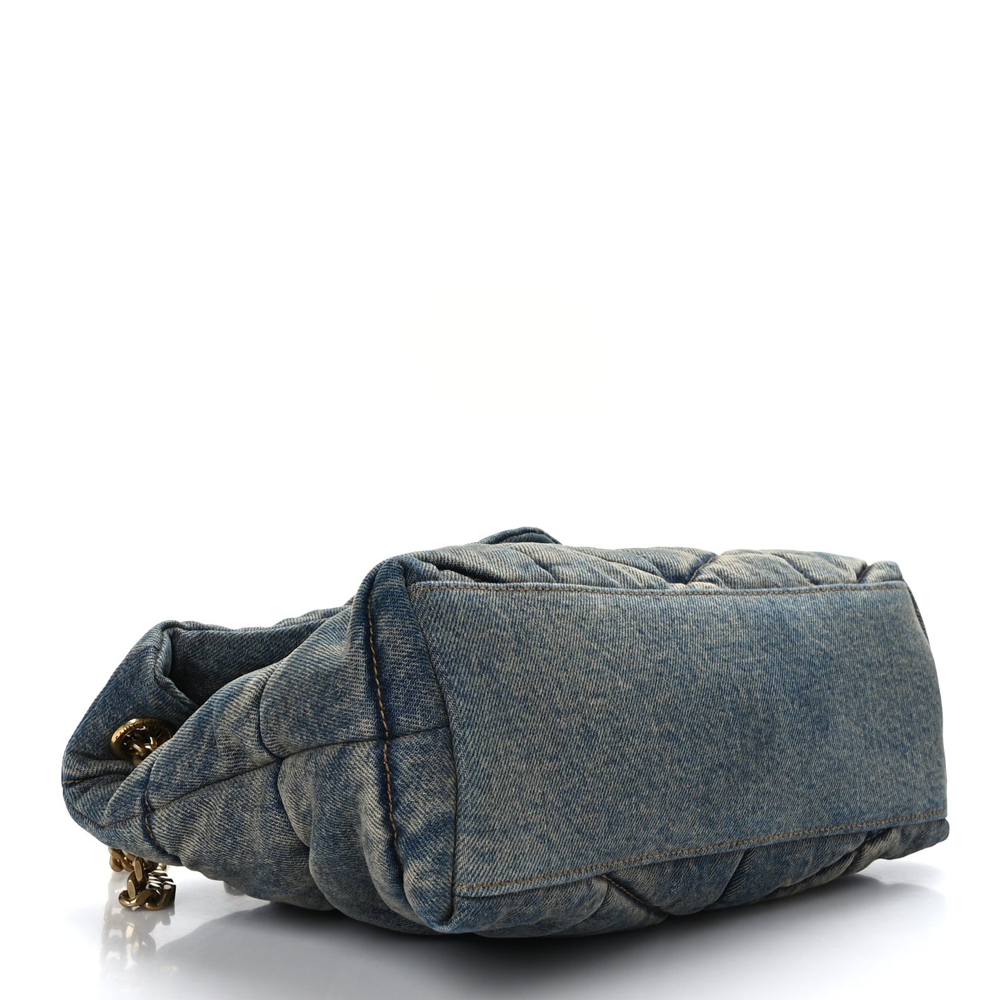 Denim Quilted Small Loulou Puffer Monogram Chain Satchel Blue Cinnamon