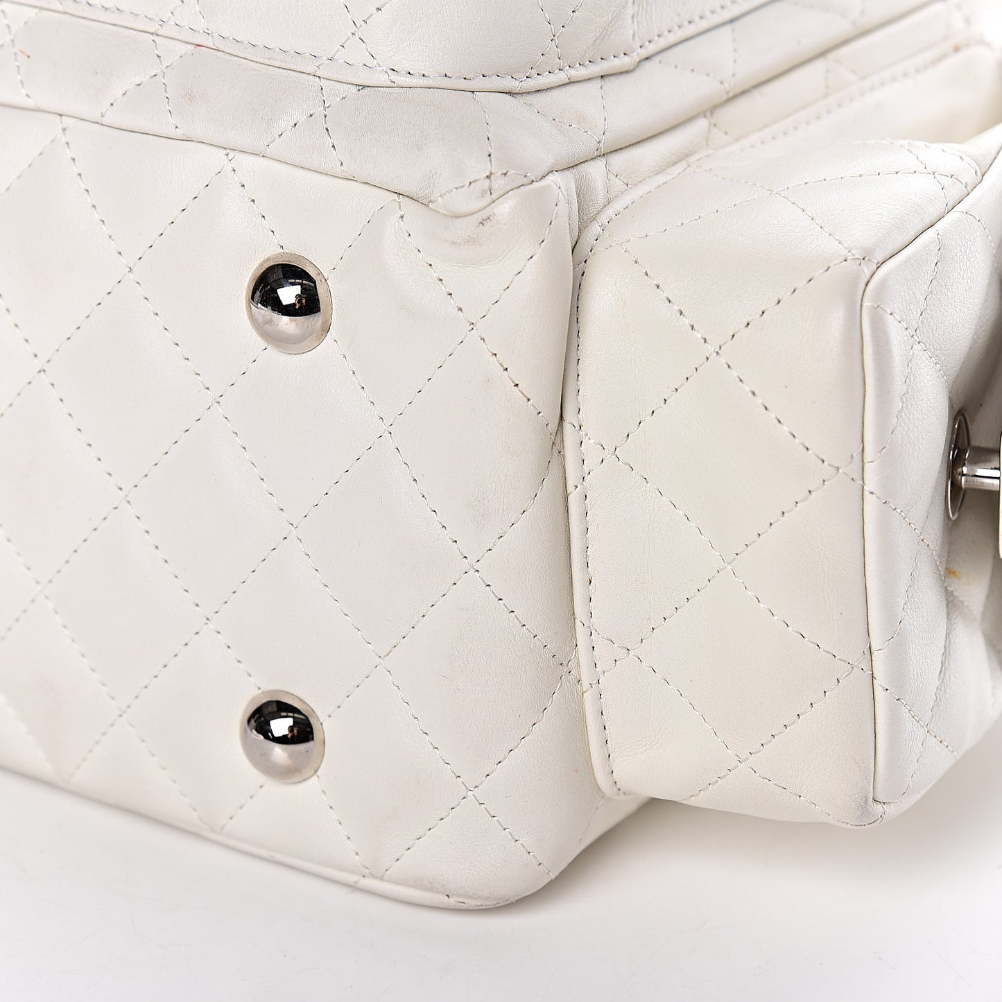 Calfskin Quilted Large Cambon Multipocket Reporter White
