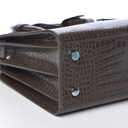 Saint Laurent Calfskin Crocodile Embossed Baby Sac De Jour Dark Brown 8 of 9