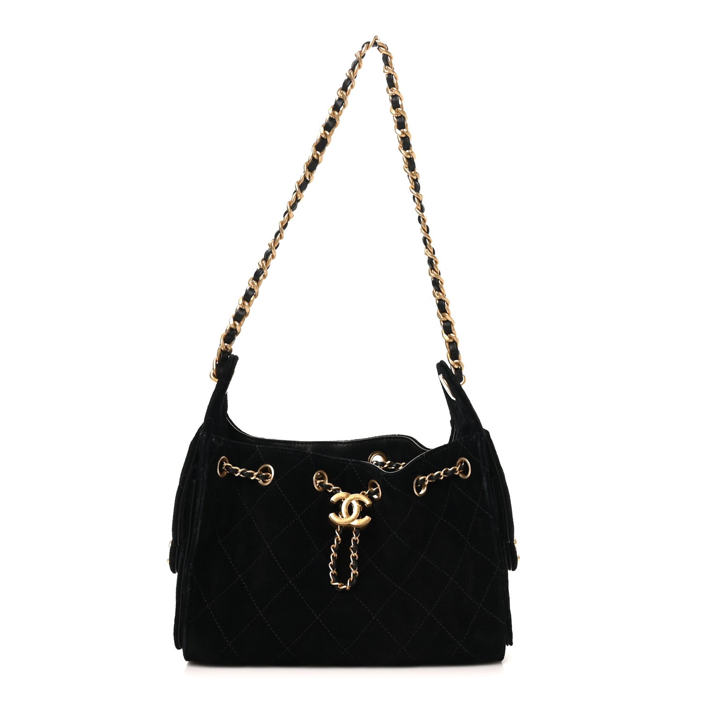 Suede Quilted Mini Chanel 25 Handbag Black
