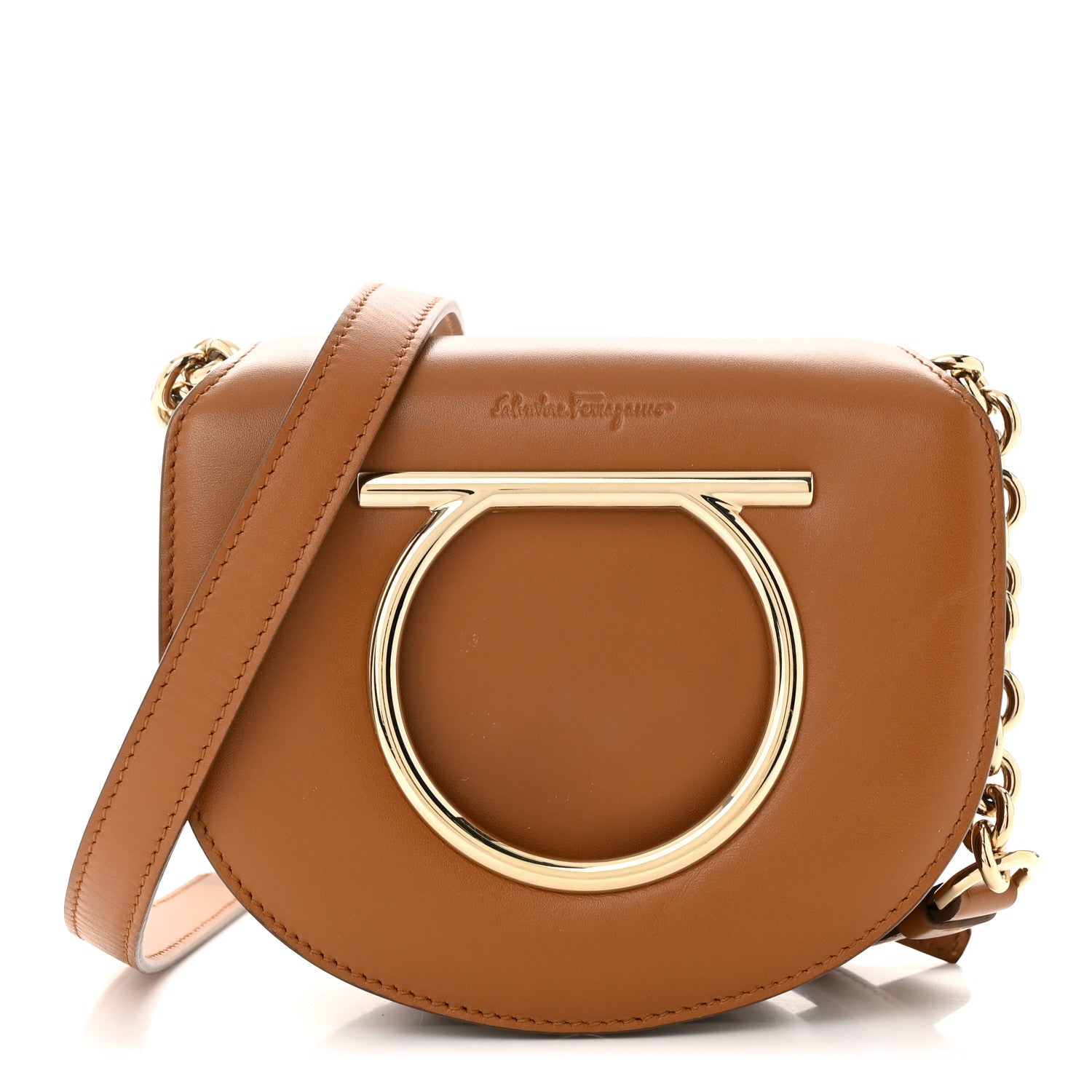 Salvatore Ferragamo Calfskin Small Vela Flap Bag Brown 1 of 12