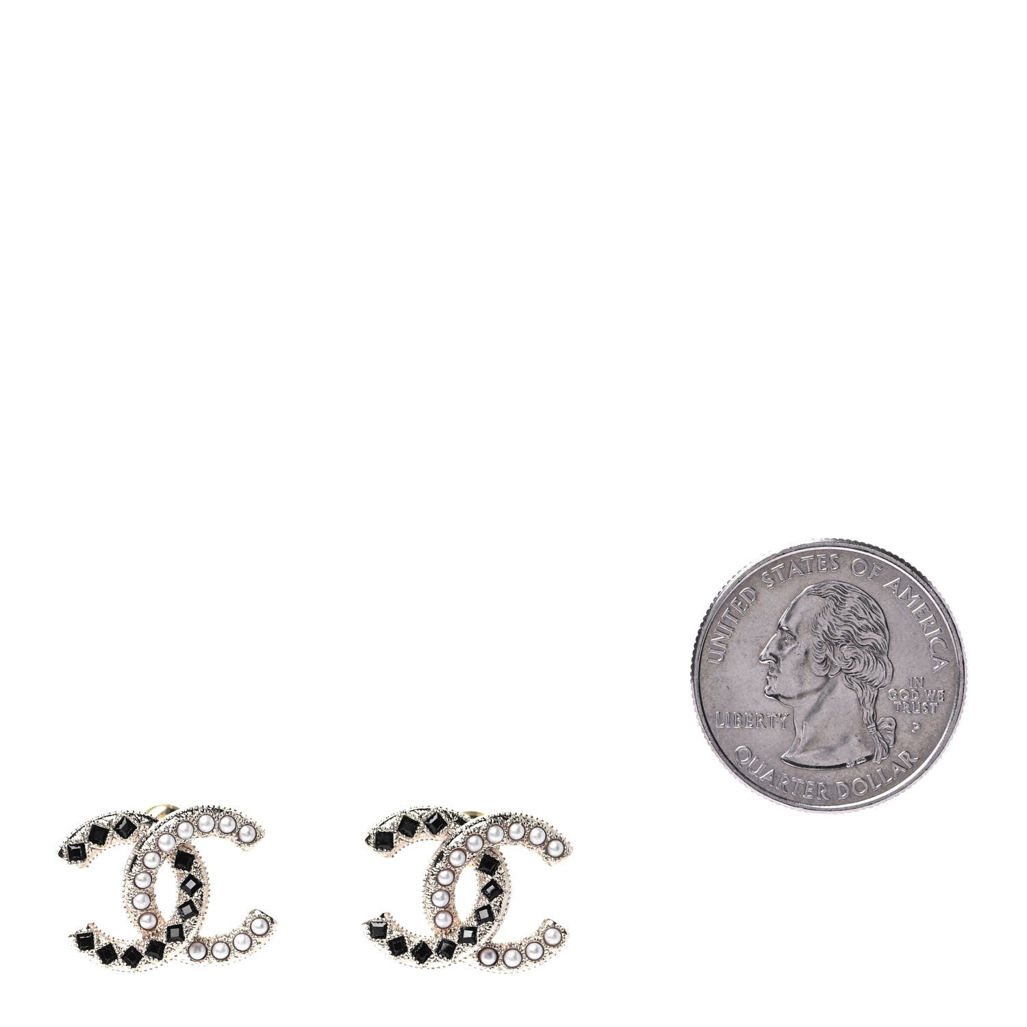 Chanel Baguette Crystal Pearl CC Earrings Gold Black 2 of 5