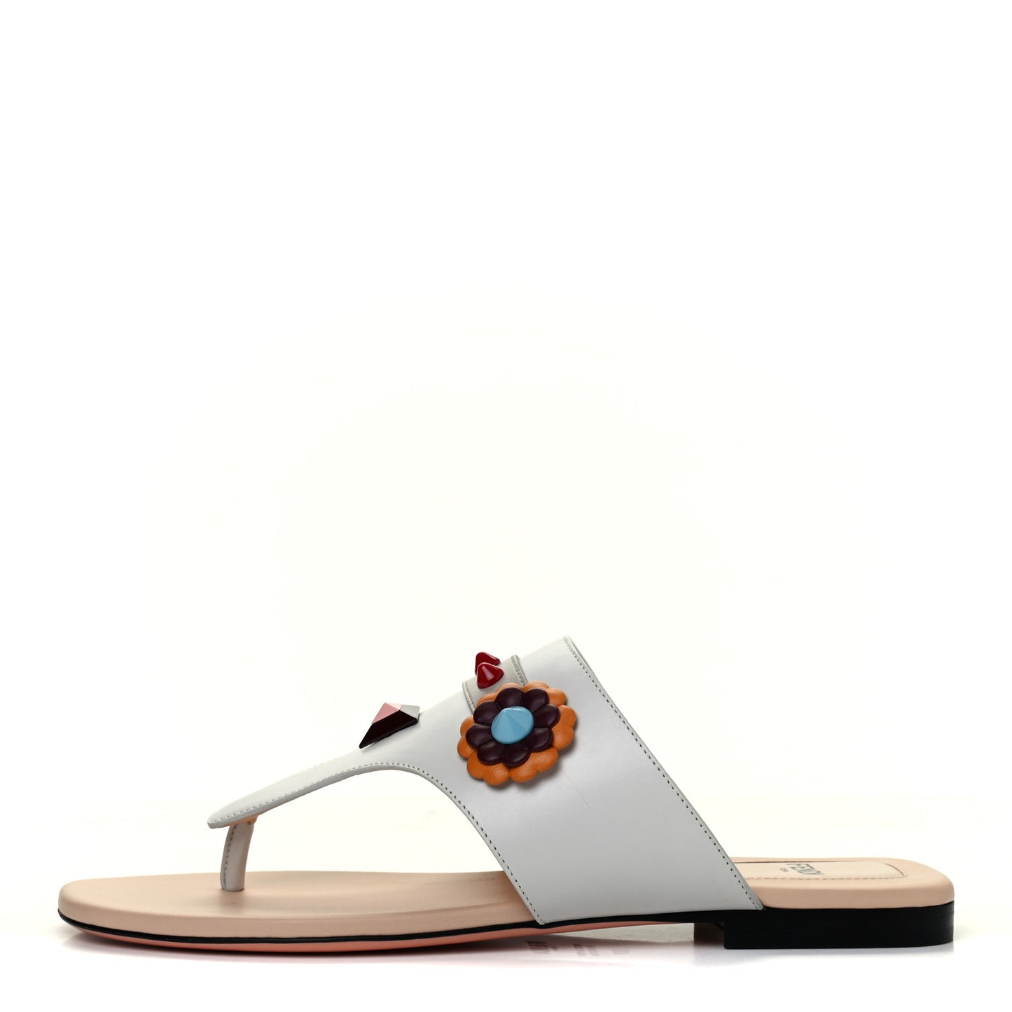 Calfskin Flowerland Thong Sandals 37 White