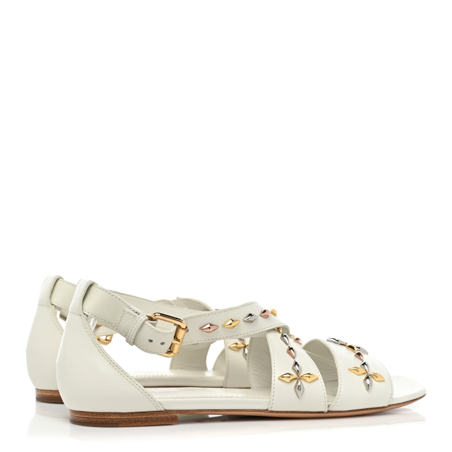 Louis Vuitton Calfskin Stud Flat Sandals 40 White 4 of 9