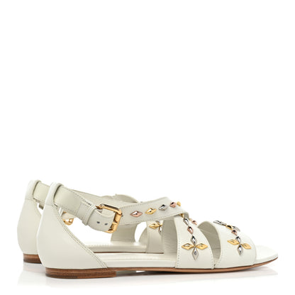 Louis Vuitton Calfskin Stud Flat Sandals 40 White 4 of 9