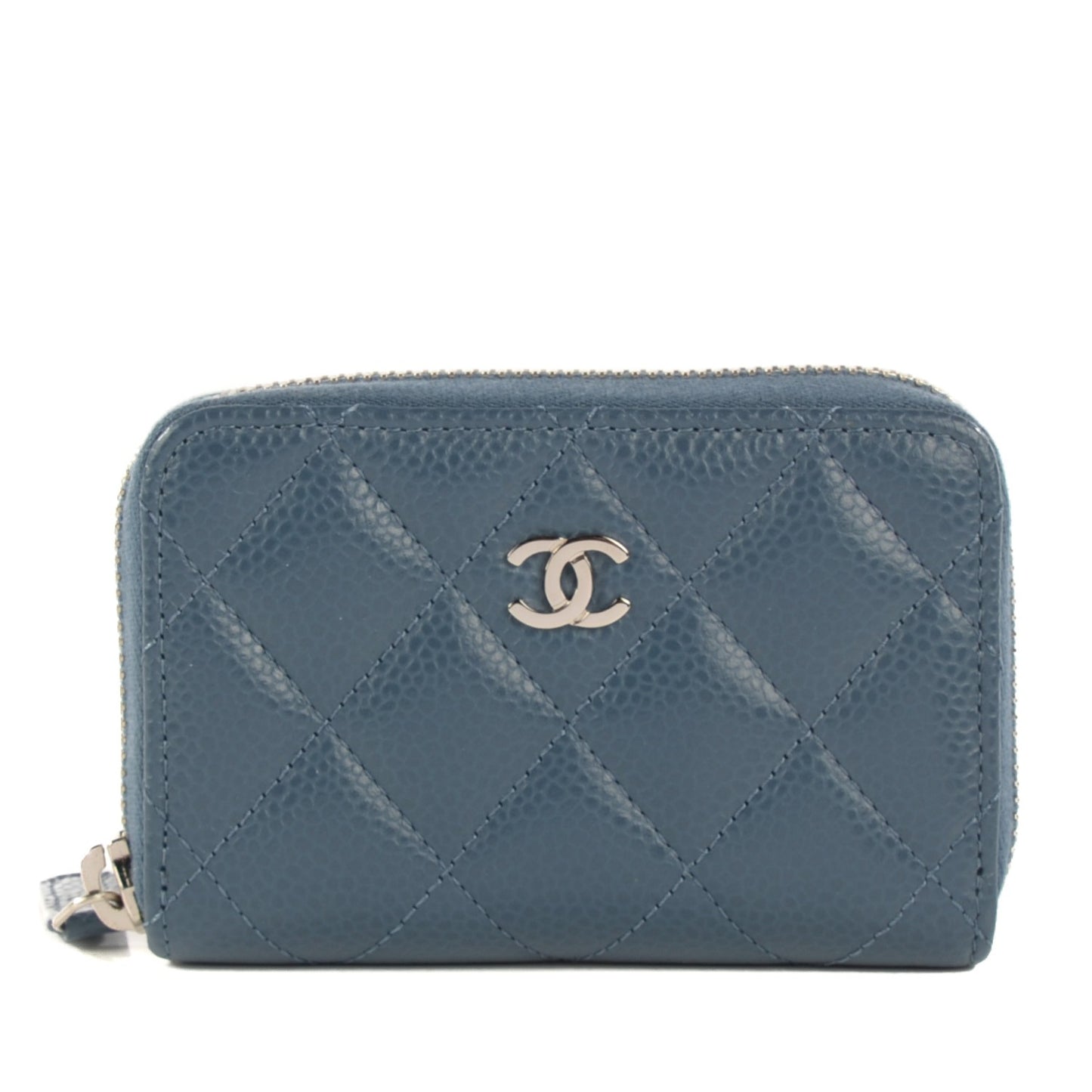 Caviar Quilted Zip Coin Purse Blue
