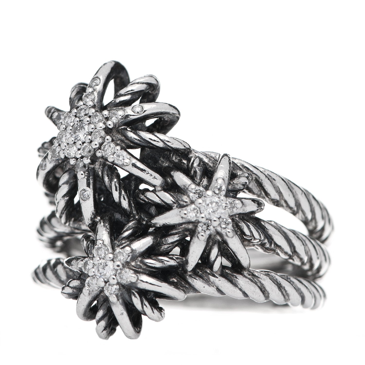 David Yurman Sterling Silver Diamond Starburst Cluster Ring 54 6.75 3 of 5