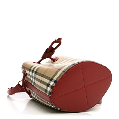 Burberry E-Canvas Vintage Check Mini Drawstring Bucket Bag Archive Beige Ruby Red 4 of 9