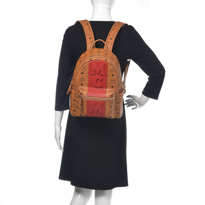 MCM Visetos Small Stark Logo Stripe Backpack Cognac Red 2 of 10