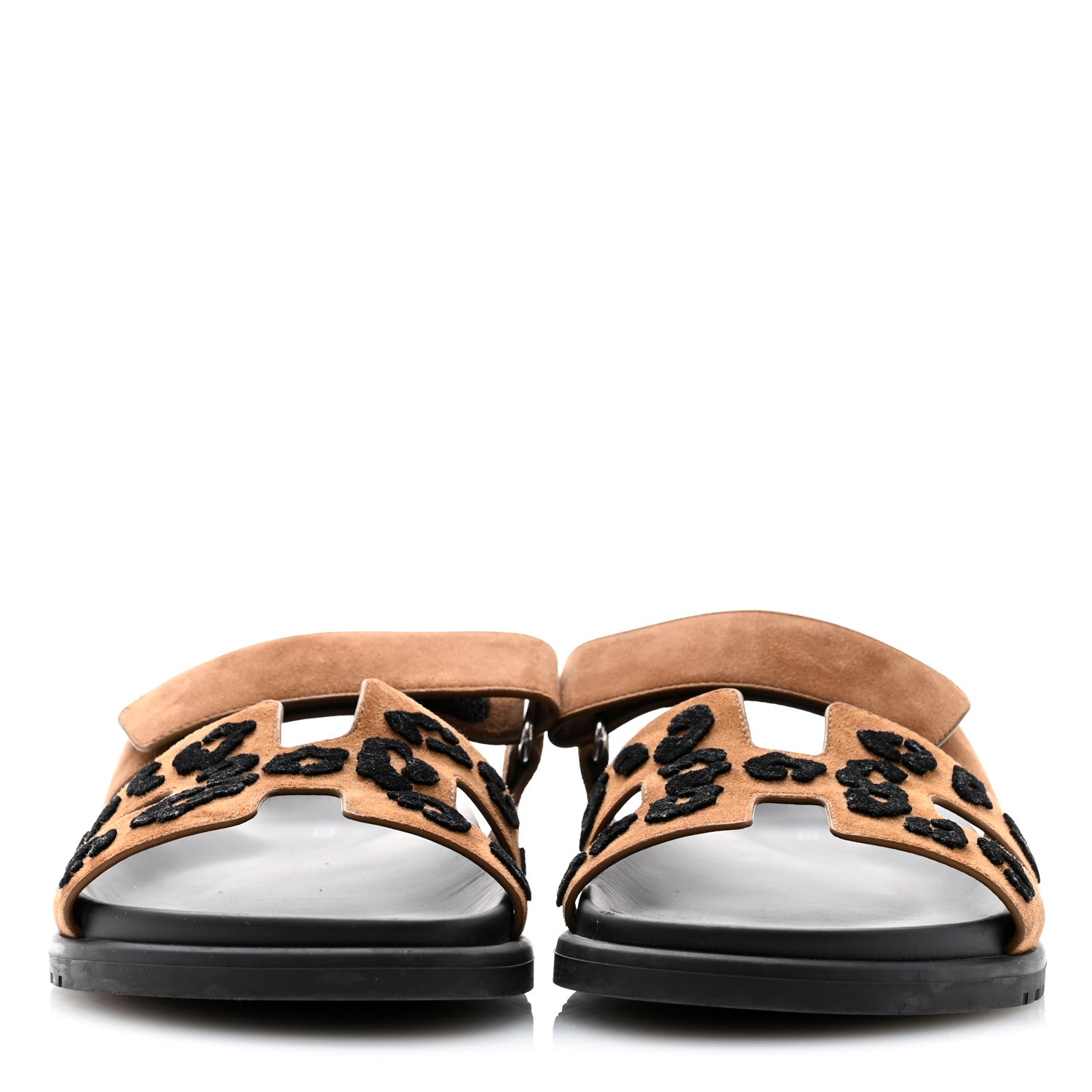 Hermes Suede Goatskin Womens Chypre Sandals 41 Brun Fume Black 2 of 9