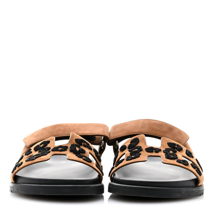 Hermes Suede Goatskin Womens Chypre Sandals 41 Brun Fume Black 2 of 9