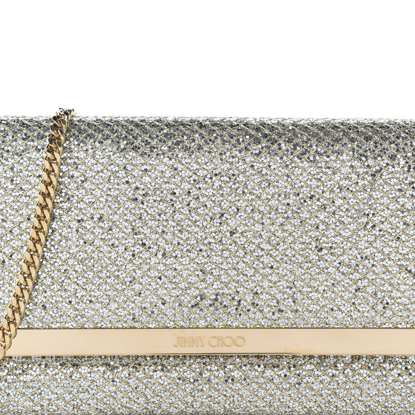 Lame Mila Glitter Wallet On Chain Champagne