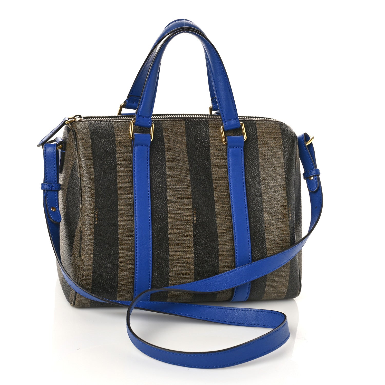 Fendi Pequin Spalmati Vitello Flamingo Small Boston Tobacco Blue Neon 3 of 9