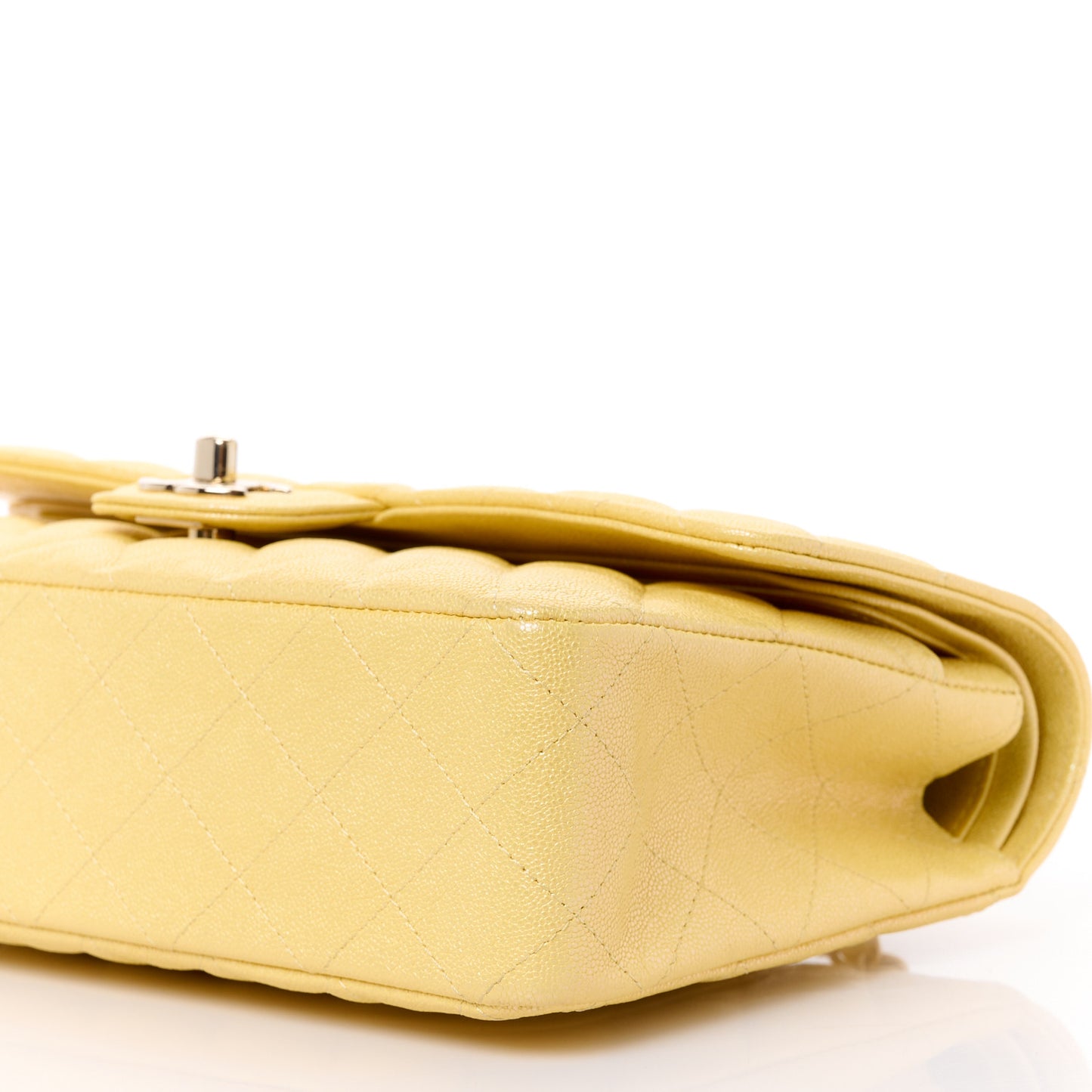 Iridescent Caviar Quilted Medium Double Flap Yellow