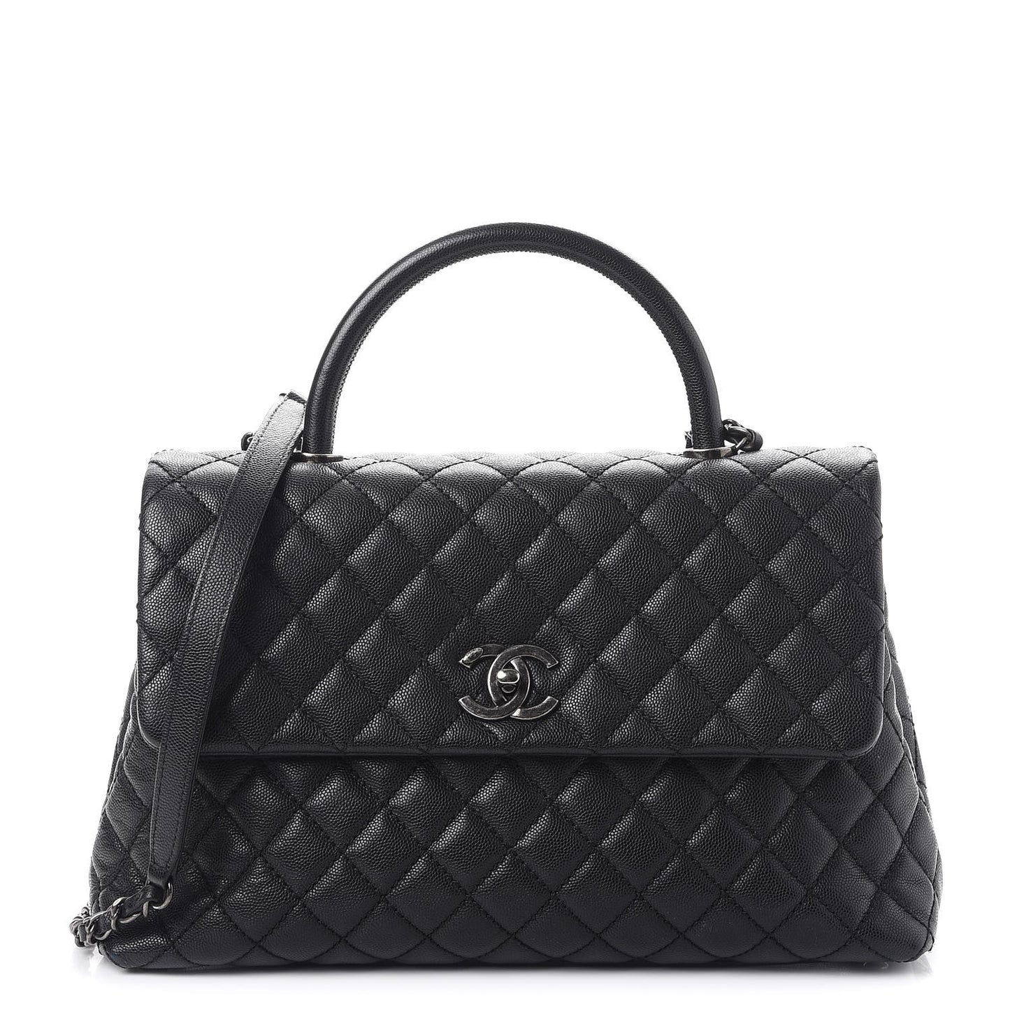 Caviar Quilted Medium Coco Handle Flap Black