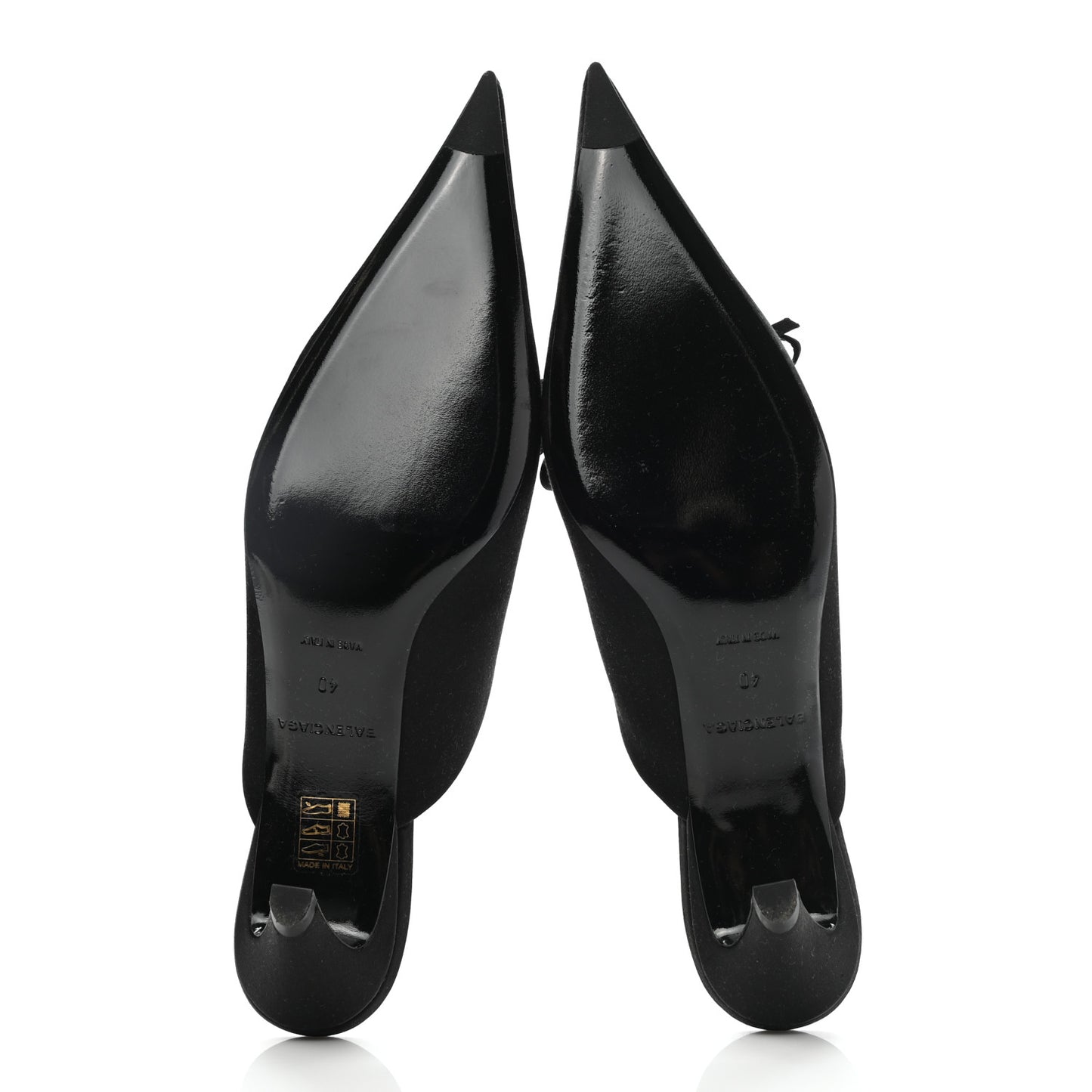 Satin Pointed Toe Knife Mules 40 Black