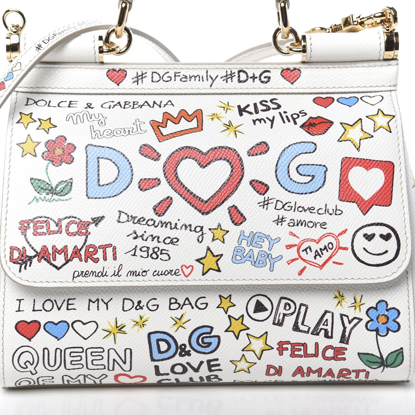 Dauphine Graffiti Printed Small Miss Sicily Satchel White