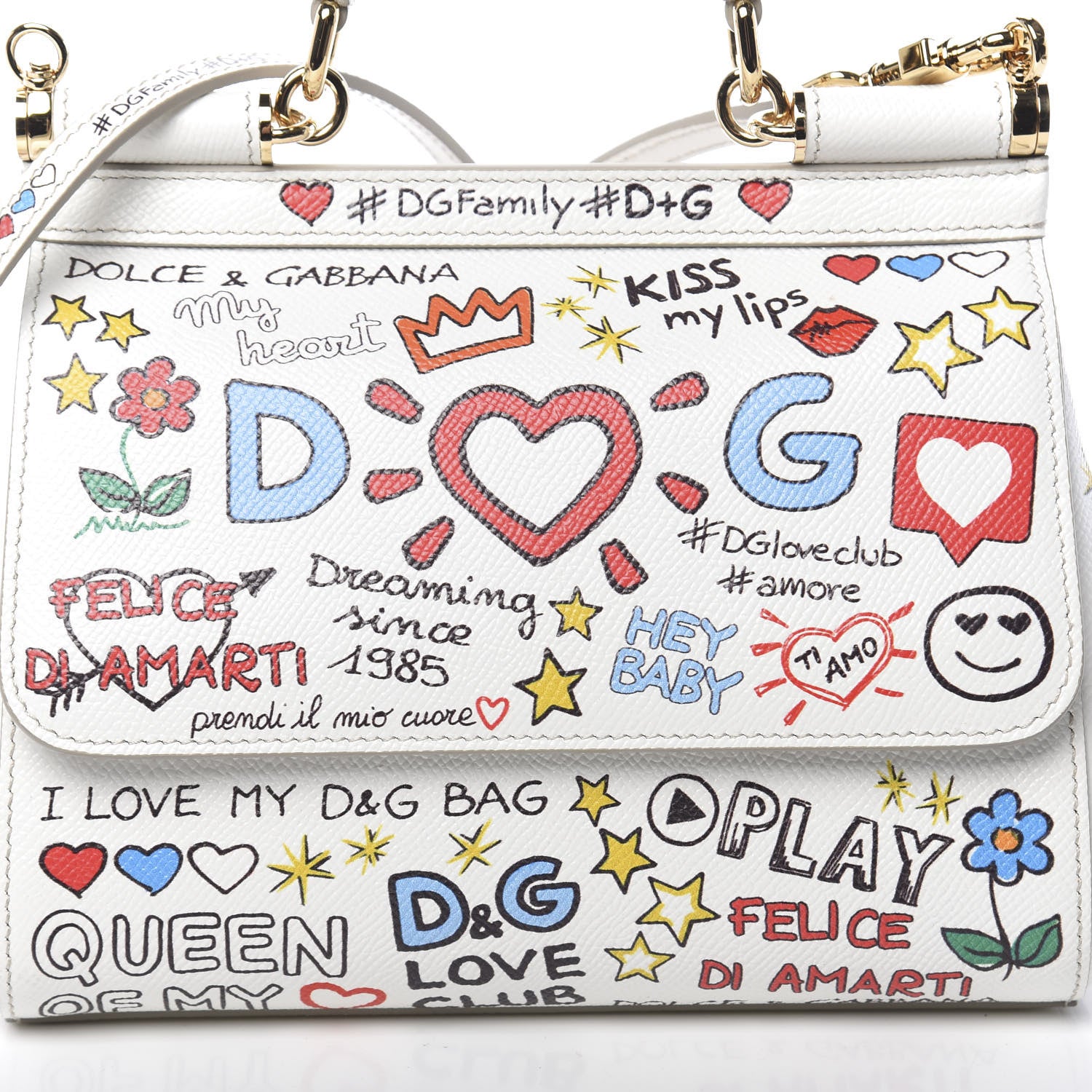 Dolce & Gabbana Dauphine Graffiti Printed Small Miss Sicily Satchel White 9 of 11