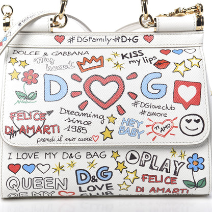Dolce & Gabbana Dauphine Graffiti Printed Small Miss Sicily Satchel White 9 of 11