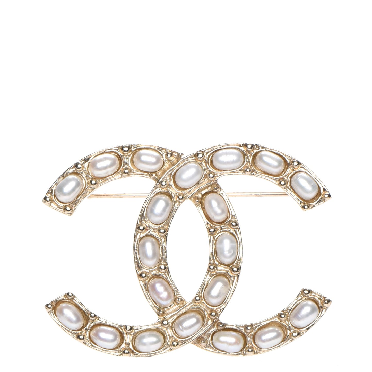 Pearl Large CC Brooch Gold