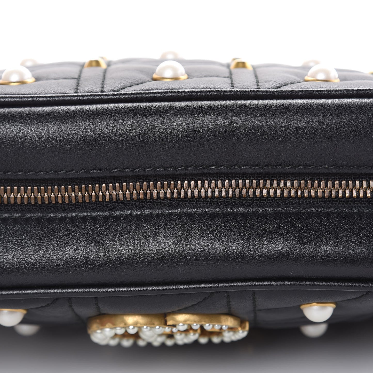 Calfskin Matelasse Studded Small Pearly GG Marmont Chain Shoulder Bag Black