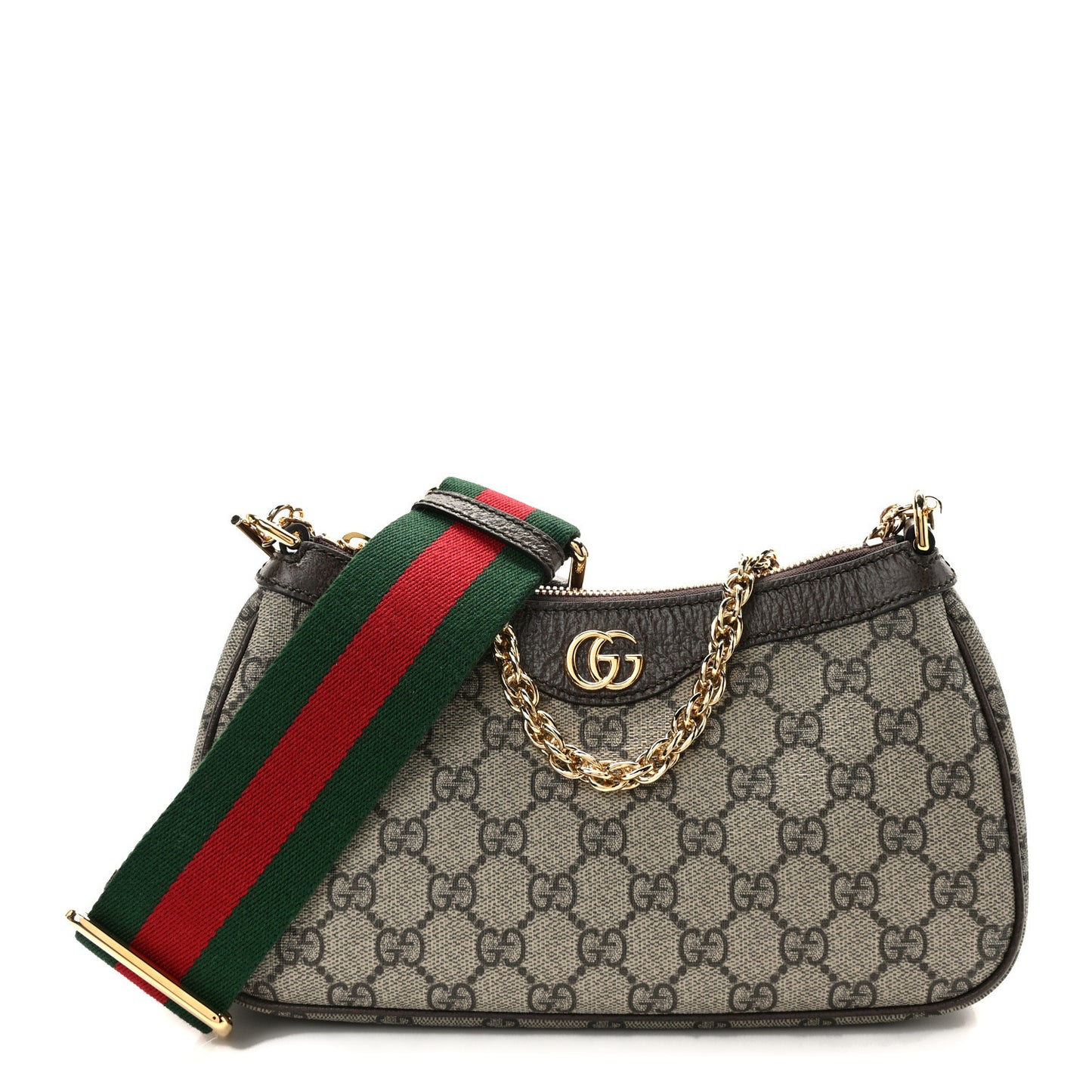 GG Supreme Monogram Textured Dollar Calfskin Web Small Ophidia GG Handbag Beige Ebony New Acero