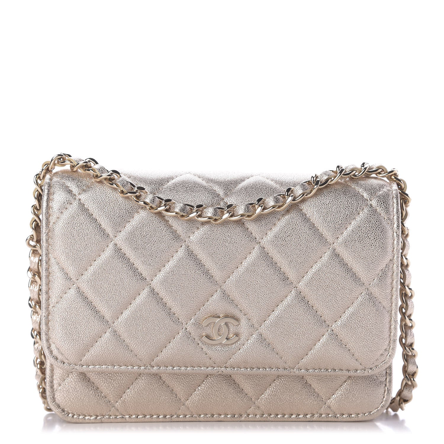 Chanel Metallic Lambskin Quilted Mini Wallet On Chain WOC Gold 1 of 10