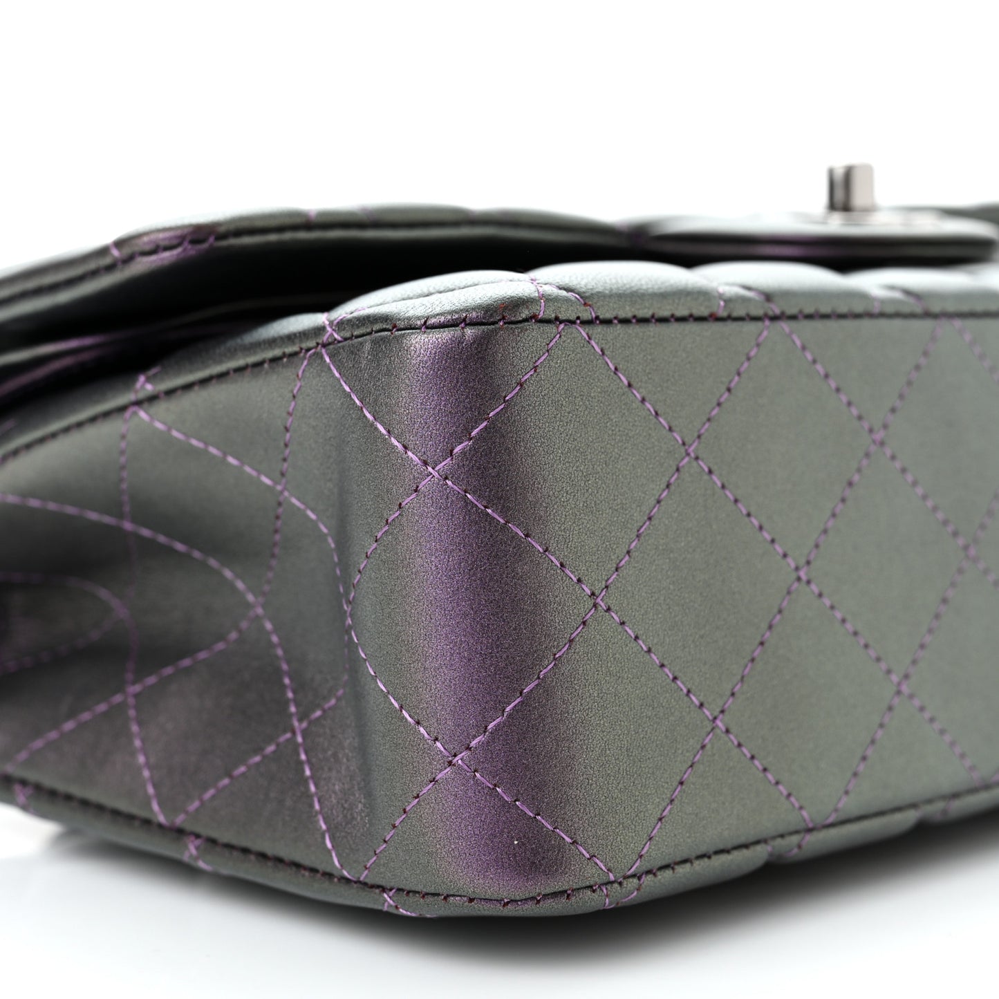 Iridescent Lambskin Quilted Medium Double Flap Dark Purple