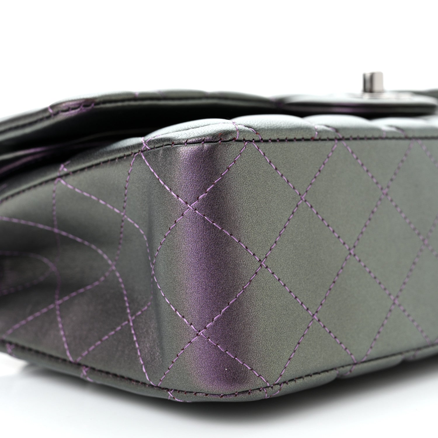 Chanel Iridescent Lambskin Quilted Medium Double Flap Dark Purple 9 of 11