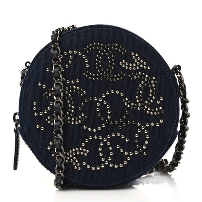 Chanel Canvas CC Studded Round Clutch With Chain Navy 1 of 8