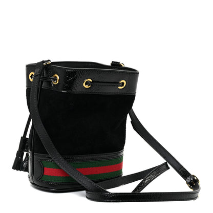 Gucci Suede Patent Web Mini Ophidia Bucket Bag Black 2 of 10