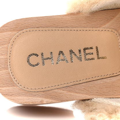 Chanel Shearling Lambskin Clogs 38 Beige 7 of 10