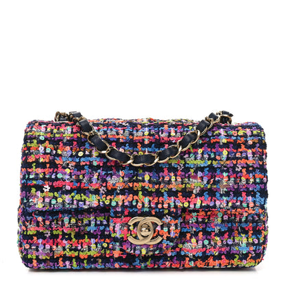 Chanel Tweed Quilted Mini Rectangular Flap Navy Blue Multicolor 1 of 10