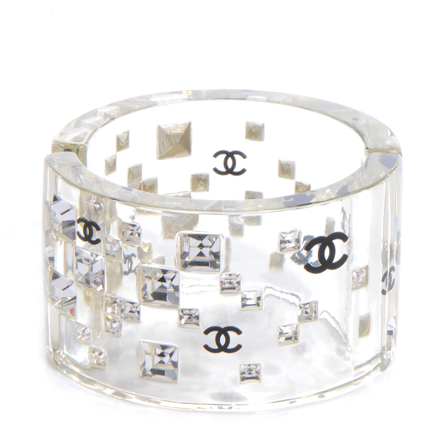 Chanel Resin CC Crystal Large Cuff Clear 1 of 6