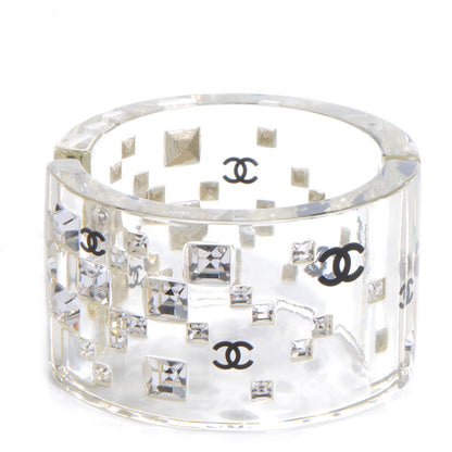 Chanel Resin CC Crystal Large Cuff Clear 1 of 6
