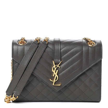 Saint Laurent Grain De Poudre Textured Mixed Matelasse Medium Triquilt Monogram Satchel Earth 1 of 9