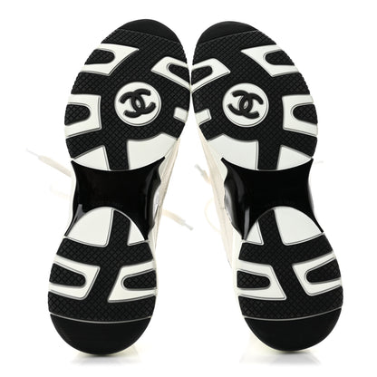Chanel Suede Calfskin Grosgrain Womens CC Sneakers 38 White Black 6 of 10