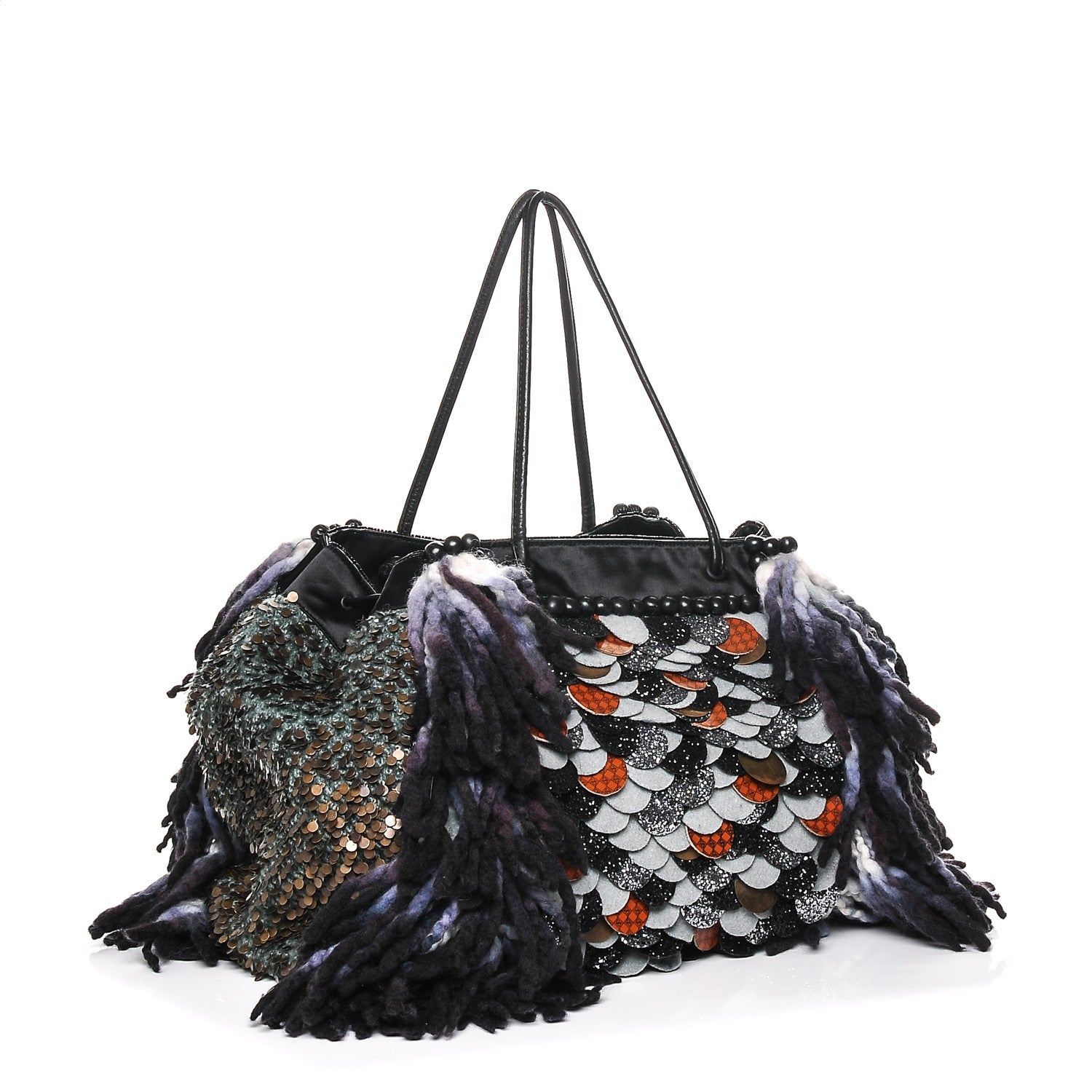 Fendi Wool Sequin Calfskin Ricami Embroidered Pillow Grande Voodoo Tote 3 of 10